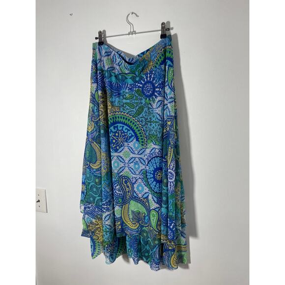 Chicos boho Mandala Blue hippy ruffle skirt LARGE - Picture 6 of 6